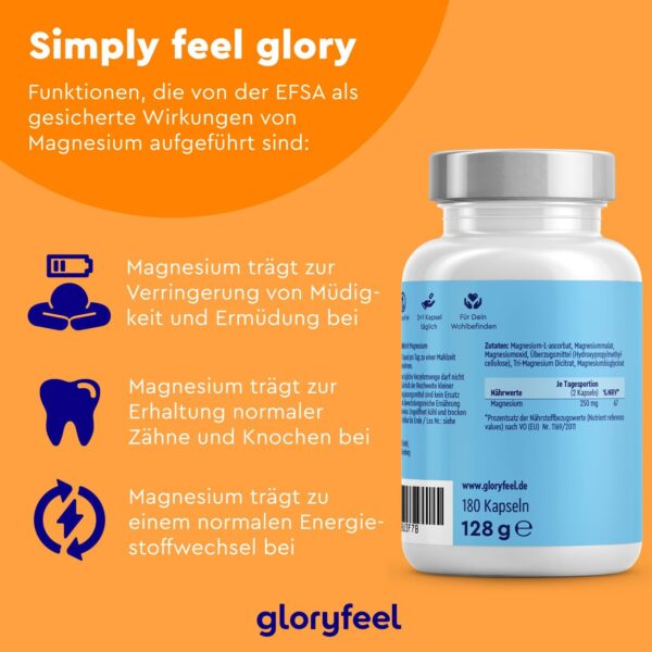 Magnesium Komplex - 5-in-1 Premium Verbindungen - Magnesiumcitrat, Magnesium Bisglycinat, Magnesiumoxid, Magnesiummalat & Ascorbat - Bioaktive Magnesium-Quellen - 100% vegan – Bild 5
