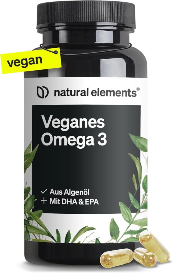 Omega 3 vegan aus Algenöl - 90 Kapseln - Hochdosiert mit hochwertigem EPA und DHA (in Triglycerid-Form) - Omega-3 für Veganer, Laborgeprüft, nachhaltig und von Natur aus schadstoffarm