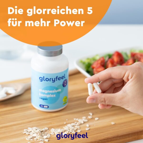 Magnesium Komplex - 5-in-1 Premium Verbindungen - Magnesiumcitrat, Magnesium Bisglycinat, Magnesiumoxid, Magnesiummalat & Ascorbat - Bioaktive Magnesium-Quellen - 100% vegan – Bild 8