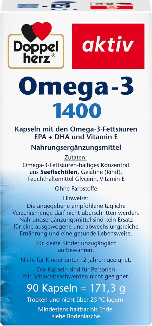 Doppelherz Omega-3 1400 mg - Hochdosiertes Omega-3-Konzentrat plus Vitamin E - Hoher Gehalt an Omega-3-Fettsäuren EPA & DHA - 90 Kapseln – Bild 6