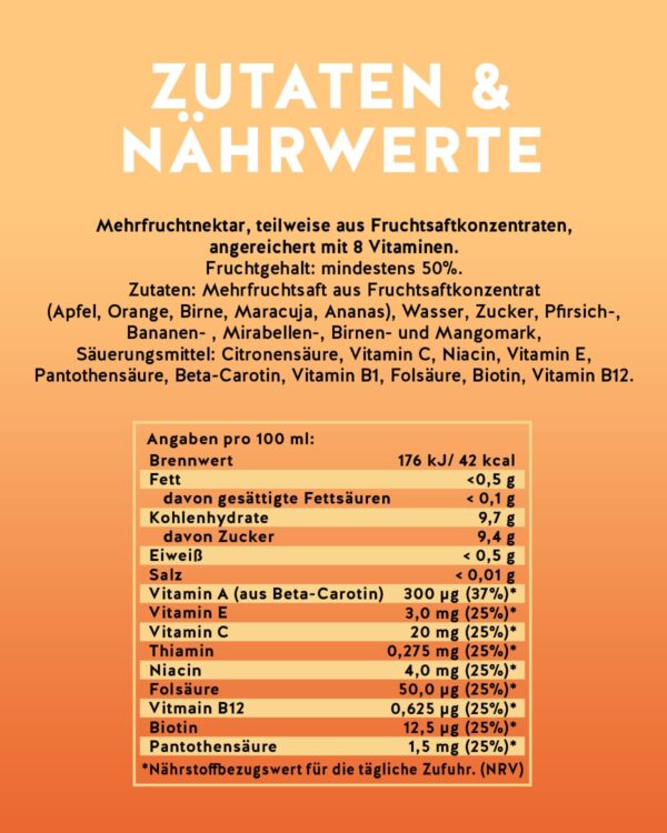 granini Trinkgenuss Multivitamin 50% (6 x 1l), mindestes 50% Frucht, Mehrfruchtsaft, vegan, natürlich, mit Pfand – Bild 3