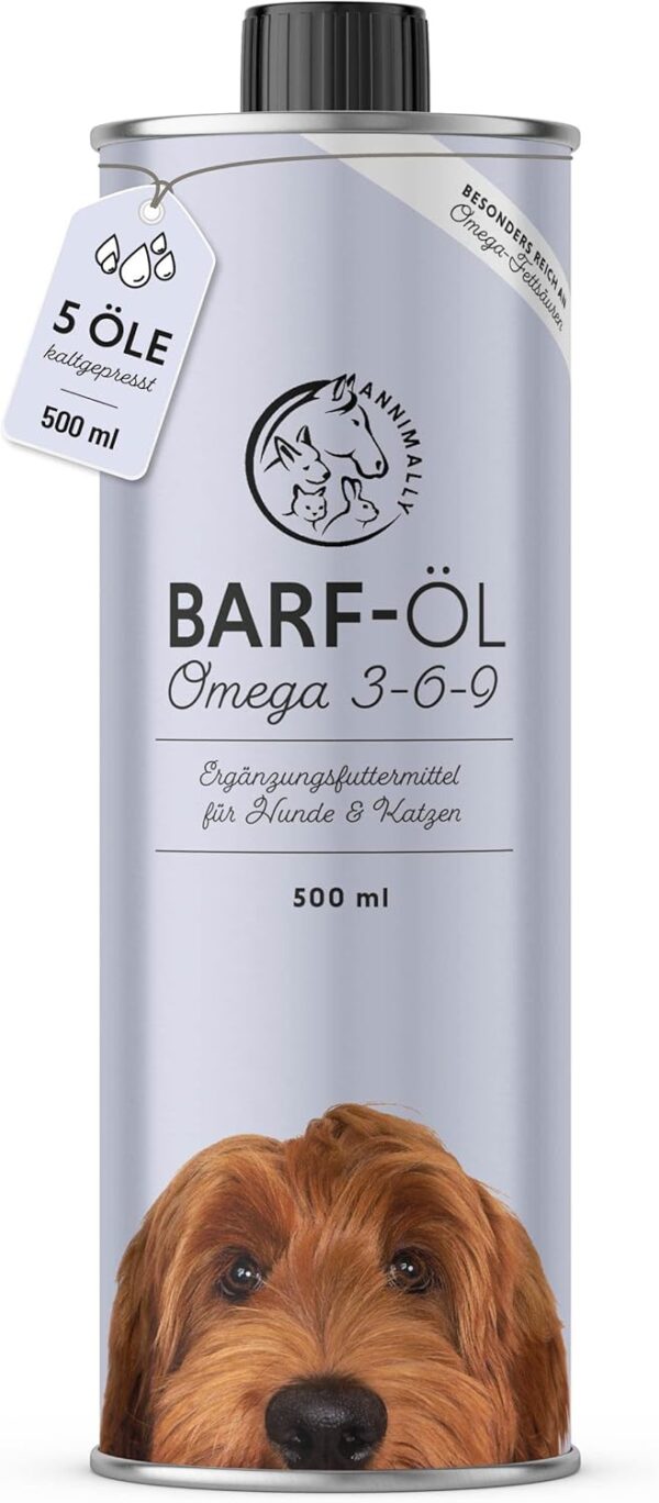 Barf Öl für Hunde 500ml Barföl mit Omega 3-6-9 aus: Lachsöl, Rapsöl, Hanföl & Borretschöl - Futteröl für Hund als Futter Topping (Barf Zusatz) – Bild 7