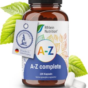 A-Z Complete - Multivitamin Kapseln Hochdosiert - Mineralien - 120 Kapseln - Zink Vitamin B Komplex Magnesium - Vegan Ohne Zusätze - in Deutschland hergestellt - Rhein Nutrition