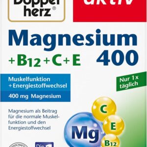Doppelherz Magnesium 400 + B12 + C + E - Magnesium unterstützt die Muskeln und das Nervensystem - 30 vegane Tabletten