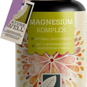 Magnesium Komplex 180 Kapseln, 400 mg pro Tag aus 5 hochwertigen -Formen: -Oxid, Citrat, Bisglycinat, Malat & Ascorbat, optimale Bioverfügbarkeit, Vorrat für 3 Monate