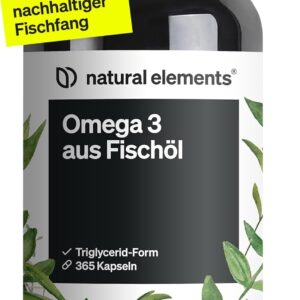 Omega 3 – 365 Kapseln – 2000mg Fischöl pro Tagesdosis – mit EPA und DHA in Triglycerid-Form – Laborgeprüft, aufwendig aufgereinigt und aus nachhaltigem Fischfang