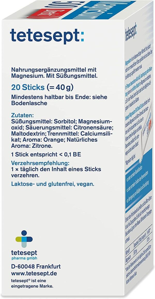 tetesept Magnesium 500 Direkt – Nahrungsergänzungsmittel mit Magnesium Pulver zur Einnahme ohne Wasser - Schnell für aktive Muskeln – 1 x 20 Direkt-Sticks – Bild 7