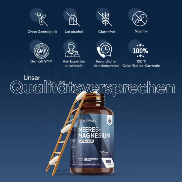 Magnesium als Magnesiumoxid - 180 Meeres-Magnesium Oxid Kapseln mit Vitamin B6-3 Monate Vorrat - Für Muskeln, Knochen, Stoffwechsel, Zellteilung - 360mg pro Kapsel - Alternative zu Magnesiumcitrat – Bild 8