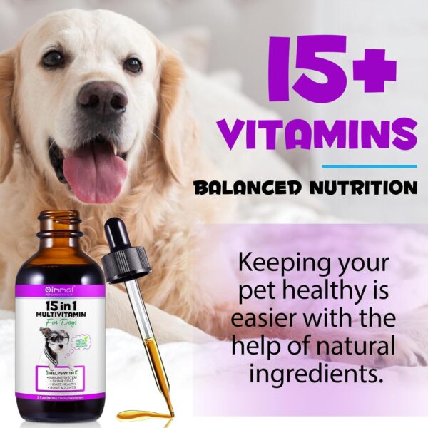 15-in-1-Multivitamintropfen für Hunde, Vitamine und Nahrungsergänzungsmittel für Hunde, natürliche Multivitamine und Mineralien– Glucosamin, MSM Hüfte und Gelenke, Immunsystem – Bild 3