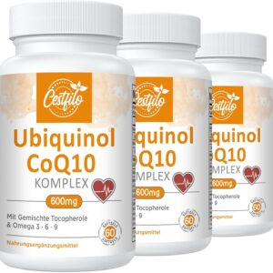 Ubiquinol CoQ10 600 mg Softgelkapseln - Aktive Form von CoQ10 Plus Vitamin E & Omega 3 6 9 - Fortschrittliches Coenzym Q10 (60 stück (3er Pack))