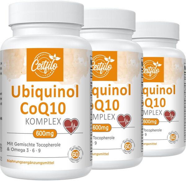 Ubiquinol CoQ10 600 mg Softgelkapseln - Aktive Form von CoQ10 Plus Vitamin E & Omega 3 6 9 - Fortschrittliches Coenzym Q10 (60 stück (3er Pack))