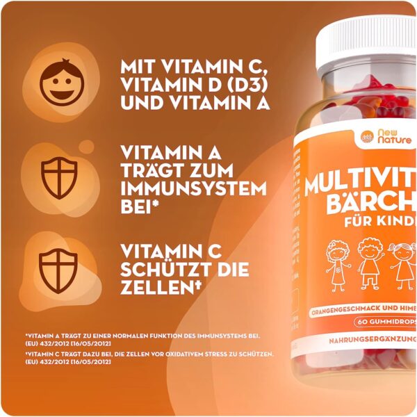 Kinder Multivitamin Fruchtgummis mit Zink, Vitamin C & Vitamin D - Vitamine für Kinder ab 3 Jahren - Zink für das Immunsystem - Kindervitamine (60 Gummis) – Bild 2
