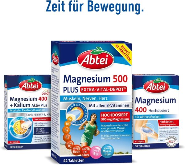 Abtei Magnesium 500 Plus Extra-Vital-Depot – Zur Unterstützung von Muskeln, Nerven, Herz – Mit 500mg Magnesium – Glutenfrei, Laktosefrei, Vegan – Vorratspackung – 126 Tabletten für 4 Monate – Bild 6