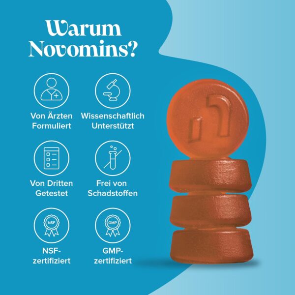Vegane Omega 3 6 9 Gummibärchen – 1 Monatsvorrat – Unterstützt die Gesundheit von Herz Gehirn und Augen – Omega 3 Vegan zum Kauen – Nachhaltige Pflanzliche Alternative zu Fischöl – Von Novomins – Bild 8