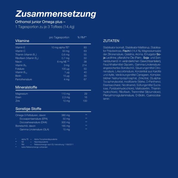 Orthomol junior Omega plus - mit Eisen als Beitrag zur normalen kognitiven Entwicklung von Kindern - mit Omega-3-Fettsäuren, Zink und B-Vitaminen, 30 St. Tagesportionen – Bild 5