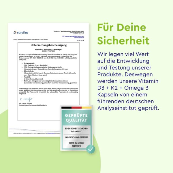 Vitamin D3 K2 Omega 3 - Premium: K2VITAL® von Kappa - 99,7+% All-Trans Vitamin K2 MK7 - Omega 3 aus 1000mg Fischöl (Triglycerid Form) + 2.000IE hochbioverfügbares D3 - Sorgfältig laborgeprüft – Bild 5