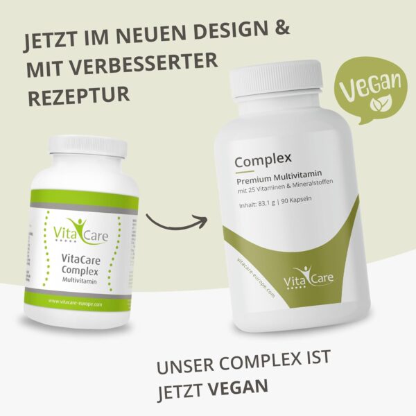VitaCare Complex, 90 Kapseln hochdosiertes Multivitamin-Präparat, mit 25 Vitaminen & Mineralien, Nahrungsergänzungsmittel zuckerfrei & laktosefrei – Bild 3
