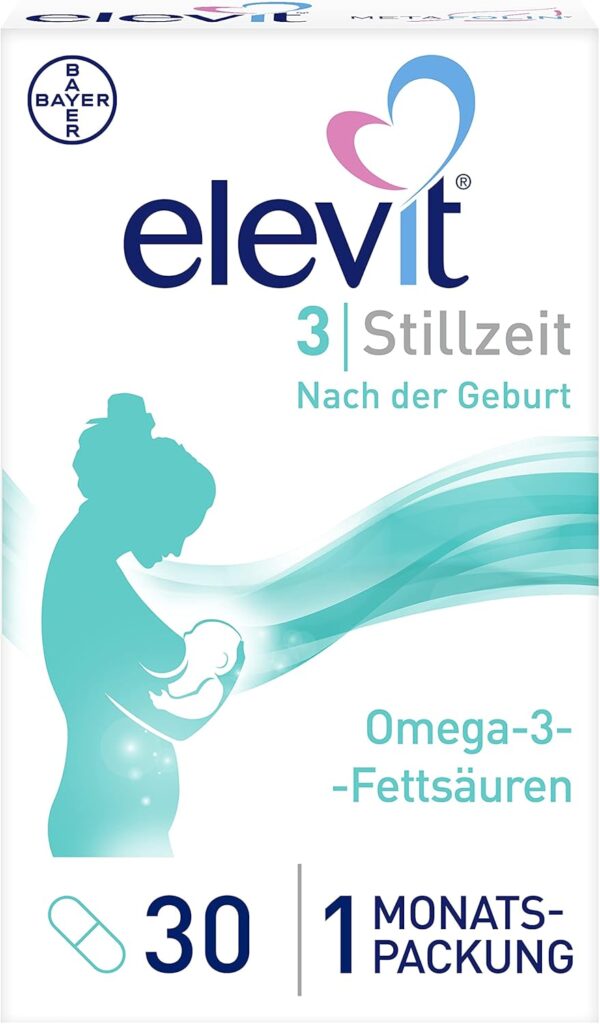 Elevit 3 - Nährstoffversorgung von Mutter und Kind ab der Stillzeit - Nahrungsergänzungsmittel mit Omega-3-Fettsäuren, Vitaminen und Mineralstoffen - 1 x 30 Kapseln