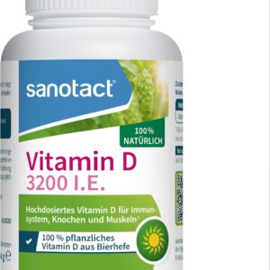 sanotact Vitamin D 3200 ie 100% pflanzliches Vitamin D aus Bierhefe, 90 natürliche Tabletten, vegan