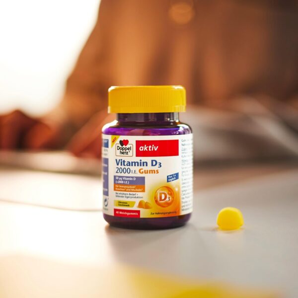 Doppelherz Vitamin D3 - Vitamin D trägt zur normalen Funktion des Immunsystems bei - 40 leckere Gums mit Zitronen-Geschmack – Bild 2