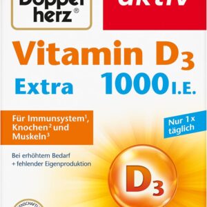 Doppelherz Vitamin D 1000 - Vitamin D als Beitrag zur normalen Funktion des Immunsystems, der Knochen & Muskelfunktion - 45 Mini-Tabletten
