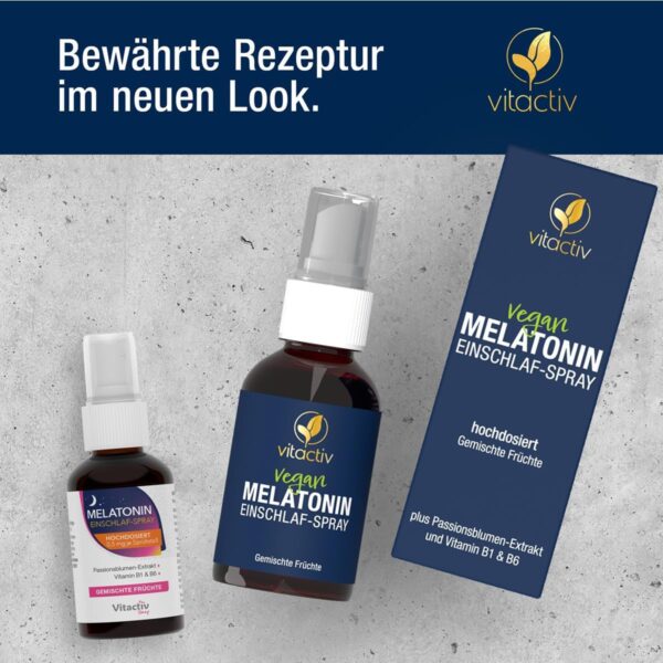 VITACTIV Melatonin Spray Hochdosiert 50ml – 0,5 mg Melatonin pro Tagesdosis - 385 Tage Vorrat, Zuckerfrei & Vegan - plus Passionsblumen Extrakt, Vitamine B1 und B6 - Sofort-Spray Gemischte Früchte – Bild 8