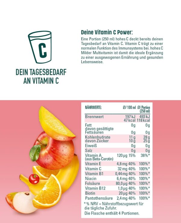 hohes C Milder Multivitamin (6 x 1l), 100% Saft, Apfel, Orange, Acerola, Mango, 7 Vitamine, ohne Zuckerzusatz laut Gesetz, weniger Säure, vegan – Bild 3