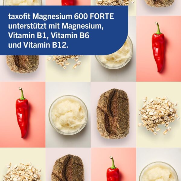 taxofit Magnesium 600 Forte | 5 x30 Tabletten hochdosiertes Magnesium 600mg + Vitamin B1+B6+B12 | Magnesiumoxid & Magnesiumcarbonat | für Muskeln¹, Herz² & Energie⁴ | Magnesium Versorgung für 30 Tage – Bild 6
