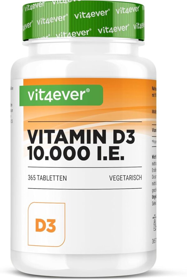 Vitamin D3 10.000 I.E. Depot - 365 Tabletten - Alle 10 Tage eine Tablette - Vegetarisch - Hohe Reinheit - Premium Qualität