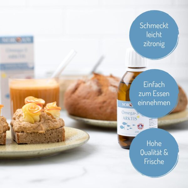 NORSAN Premium Omega-3 Arktis Dorschöl hochdosiert 2x 200 ml / 2.000 mg Omega-3 pro Portion mit Zitronengeschmack/Omega-3 Öl mit EPA & DHA/Omega-3 Premium Öl mit 800 IE Vitamin D3 – Bild 3