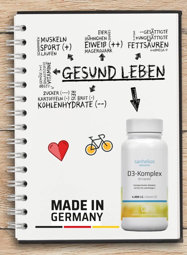 Sanhelios® Sonnenvitamin-Komplex - 4000 I.E. Vitamin D3 + K2 (MK7) & Omega-3 Fettsäuren - 80 Kapseln = 400 Tage rund um versorgt - Nur Premium Zutaten - Hergestellt & geprüft in Deutschland – Bild 6