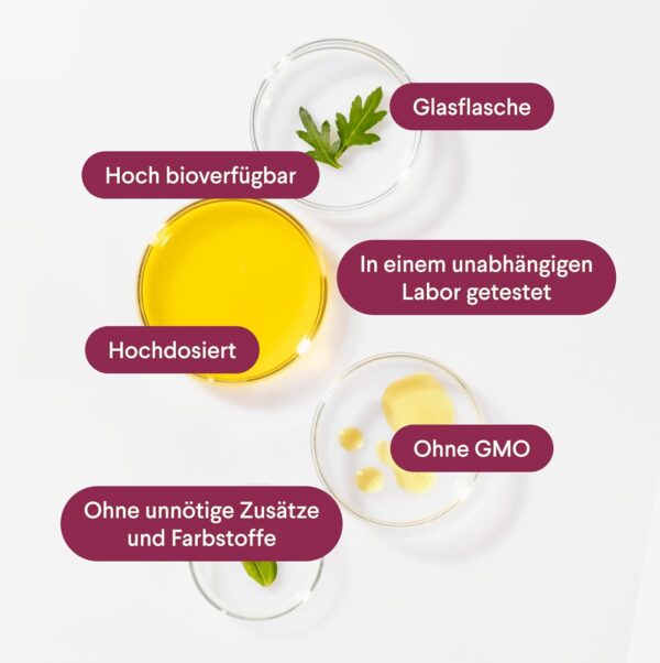 Vegan Omega 3 6 9, Premium Öl flüssig mit Vitamin A, D, E, Omega 3 6 9 hochdosiert, die Gesundheit und den Zustand der Haut unterstützen, 250 ml Himbeergeschmack – Bild 8