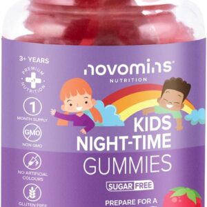 Schlafgummis für Kinder – Nahrungsergänzungsmittel für Kinder in der Nacht – Melatonin-Alternative zur Schlafenszeit – Vegan – Glutenfrei – Magnesium – L-Theanin – B12 – von Novomins