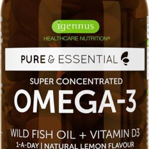 Omega 3 mit Vitamin D3, 80% Hochkonzentrierte DHA+EPA Omega 3 Kapseln, reines Fischöl aus Wildfang, ohne Fischgeschmack, 60 Softgelkapseln, 1 pro Tag, von Igennus
