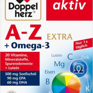 Doppelherz A-Z + Omega-3 Extra - 20 Vitamine, Mineralstoffe & Spurenelemente + Omega-3 + Lutein - Nur 1 Kapsel täglich - 120 Kapseln