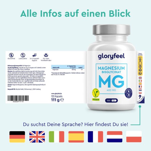 Magnesium Bisglycinat Hochdosiert - Für Muskeln, Knochen und Elektrolytgleichgewicht - Höchste Bioverfügbarkeit - 120 Kapseln Magnesium Glycinat ohne Zusätze - Vegan & Laborgeprüft – Bild 7
