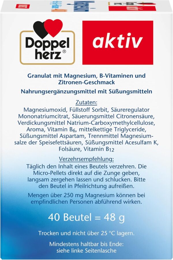 Doppelherz Magnesium 400 + B6 + B12 + Folsäure DIRECT - Magnesium unterstützt die normale Funktion der Muskeln und des Nervensystems - 40 vegane Portionen – Bild 4