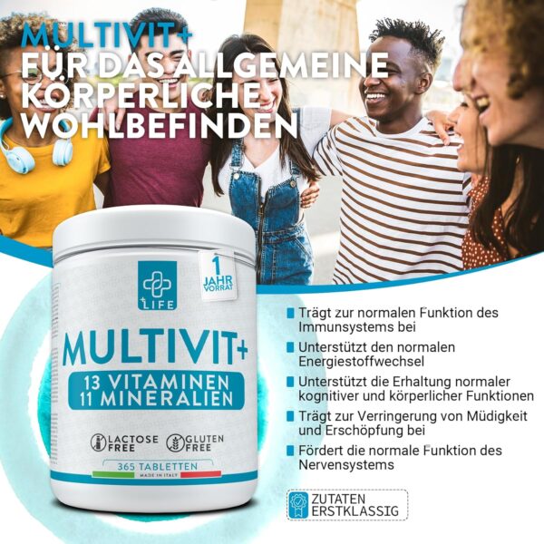 +LIFE - Multivitamin Tabletten Hochdosiert, Multivitamin mineral komplex, Piulife® 365 Tabletten mit 24 Vitaminen und Mineralien, Multivitamin-Ergänzung Frauen Männer Kinder, Erwachsene Immunabwehr – Bild 2