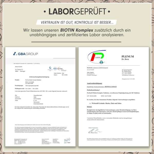 Biotin hochdosiert 10.000 mcg - 365 Biotin Tabletten mit Zink & Selen - Hochwertiger Komplex für Haarwuchs, Haut & Nägel - laborgeprüft mit Zertifikat - 100% vegan - Vorratspack für 1 Jahr – Bild 5