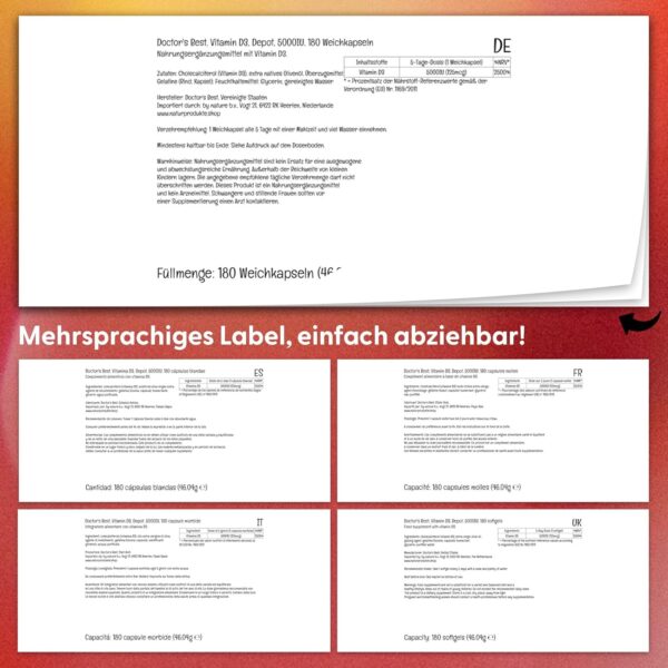 Doctor's Best, Vitamin D3, 5.000IU, Hochdosiert, Depot Wochendosis, 180 Weichkapseln, Laborgeprüft, Sojafrei, Glutenfrei, Ohne Gentechnik – Bild 9