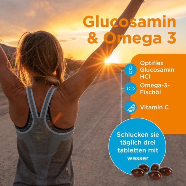 Healthspan Glucosamin & Omega 3 | Gelenkgesundheit | Zusätzliches Vitamin C | 400 mg Optiflex Glucosamin HCI | 300 mg Omega 3 Fischöl | hochgereinigt und nachhaltig angebaut | 120 Kapseln – Bild 5