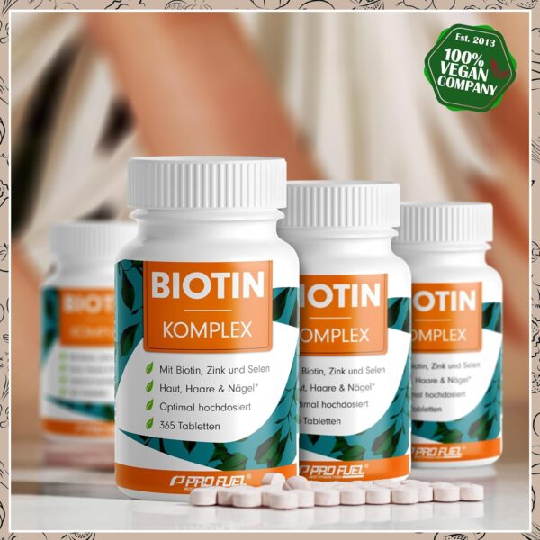 Biotin hochdosiert 10.000 mcg - 365 Biotin Tabletten mit Zink & Selen - Hochwertiger Komplex für Haarwuchs, Haut & Nägel - laborgeprüft mit Zertifikat - 100% vegan - Vorratspack für 1 Jahr – Bild 4