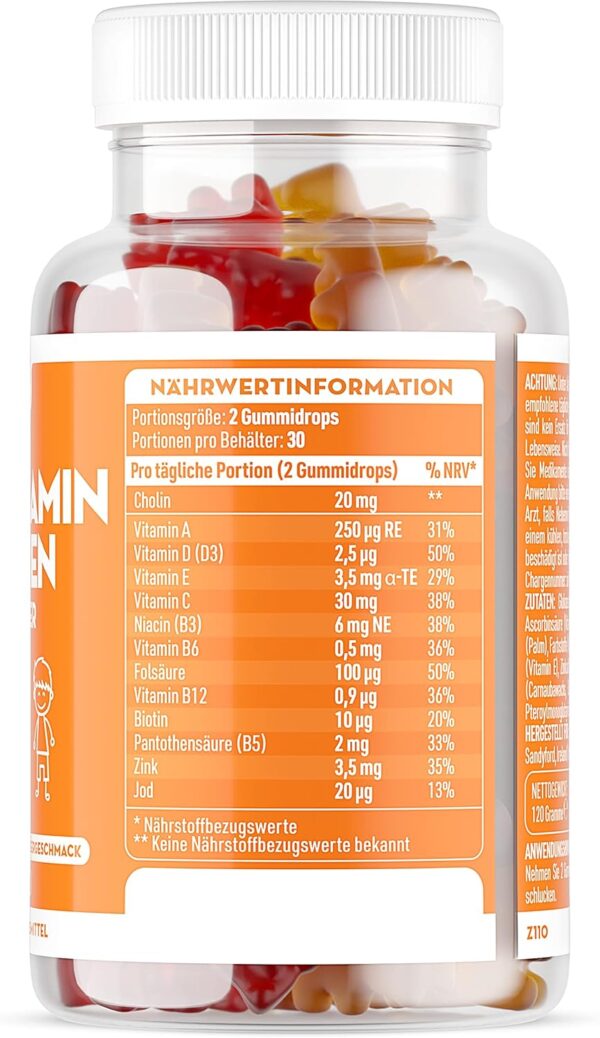 Kinder Multivitamin Fruchtgummis mit Zink, Vitamin C & Vitamin D - Vitamine für Kinder ab 3 Jahren - Zink für das Immunsystem - Kindervitamine (60 Gummis) – Bild 6