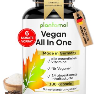 HALBJAHRESVORRAT: Vegan All In One - Vitamine A-Z hochdosiert - Mikronährstoffe & Multi-Vitamin Komplex mit B-Vitaminen D3 K2 Calcium Zink & Eisen - Vegan Complex