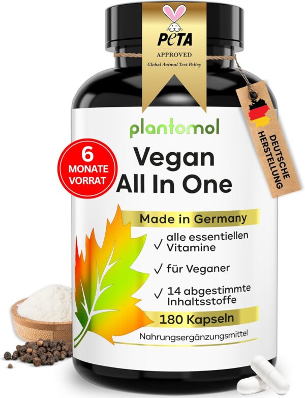 HALBJAHRESVORRAT: Vegan All In One - Vitamine A-Z hochdosiert - Mikronährstoffe & Multi-Vitamin Komplex mit B-Vitaminen D3 K2 Calcium Zink & Eisen - Vegan Complex