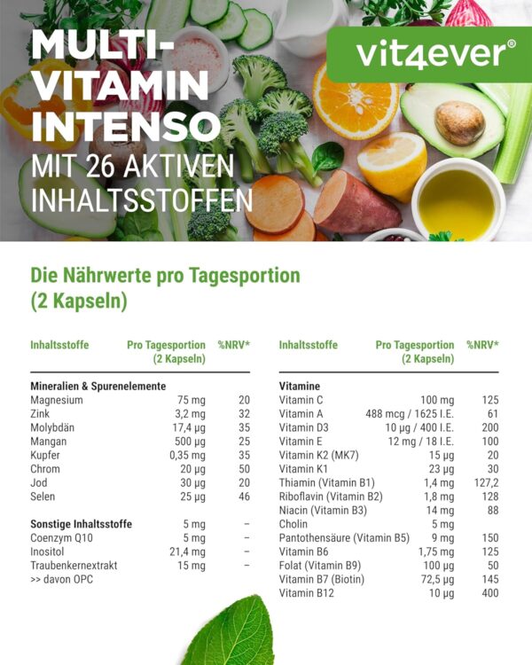 Premium Multivitamin A-Z - 365 hochdosierte Kapseln mit 26 Bioaktiv-Formen & Markenrohstoffe - Vitamine + Mineralien - All In One Komplex - Vegan – Bild 3