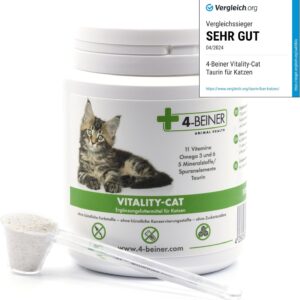 4-BEINER Vitality-CAT Vergleichssieger, 11 Vitamine für Katzen Plus Omega 3, Omega 6, Zink, Selen, Mangan, Kupfer, Eisen, Taurin, Multivitamine Katze