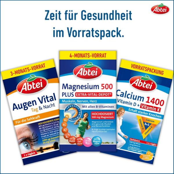 Abtei Magnesium 500 Plus Extra-Vital-Depot – Zur Unterstützung von Muskeln, Nerven, Herz – Mit 500mg Magnesium – Glutenfrei, Laktosefrei, Vegan – Vorratspackung – 126 Tabletten für 4 Monate – Bild 7
