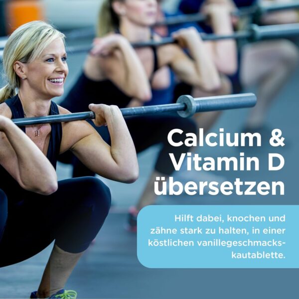 Healthspan Kalzium & Vitamin D | hochfestes reines Kalziumpräparat | Natürliche Quelle von Vitamin D3 | Zusätzliches Vitamin K für Knochengesundheit | Vanille | Vegetarisch | 240 Kautabletten – Bild 4