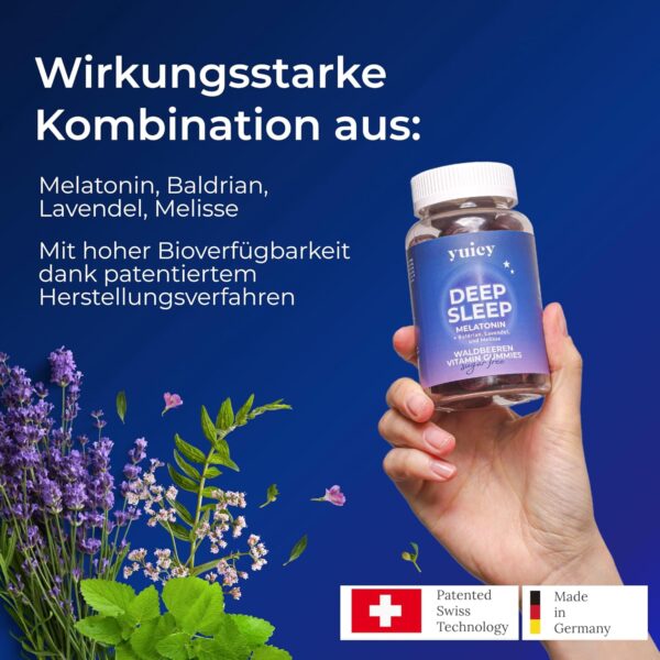 YUICY Melatonin Gummies – 60 Stk. Extrem Leckere & Zuckerfreie Gummibärchen zum Einschlafen - 0,5mg Melatonin Hochdosiert & Vegan - Bewährte Einschlafhilfe Erwachsene - Deep Sleep – Bild 3